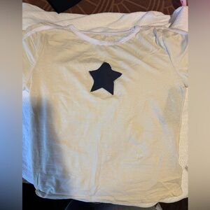 Cream T-Shirt with Black Star Patch